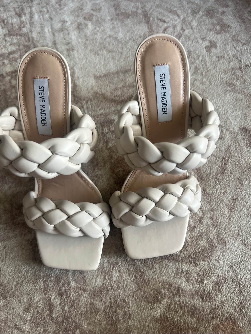 Steve Madden Braided Double-Strap Slide Sandals in Off-White